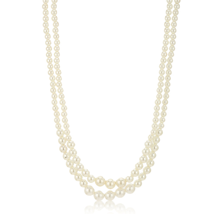 Estele Gold Plated- Double line White Pearl Necklace