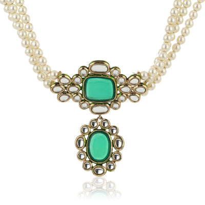Estele Stunning Emerald and Kundan Choker Set with Pearls for Women