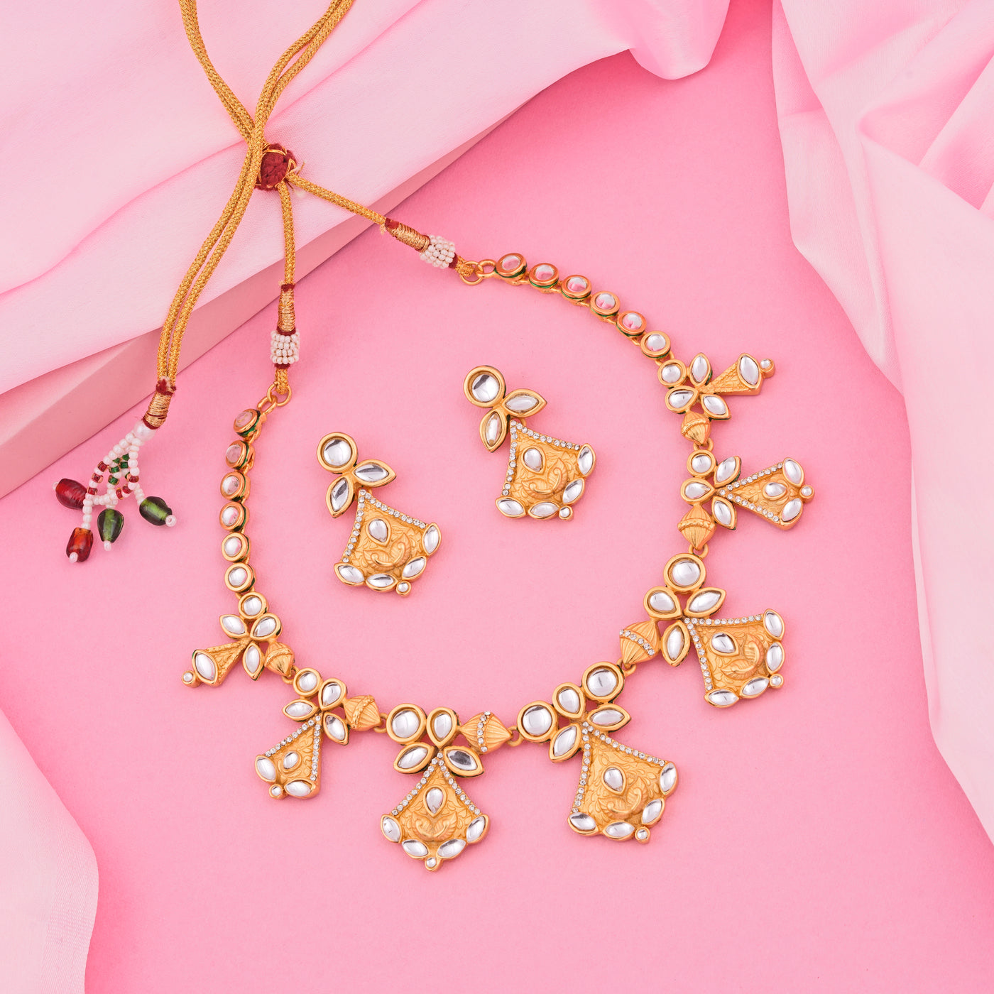 Estele 24 Kt Gold Plated Kundan Necklace Set for Women