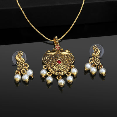 Estele 24 kt gold plated Peacock Jewellery Set for women
