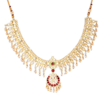 Estele Gold Plated Flexible Kundan Necklace Set with Enamel for Women