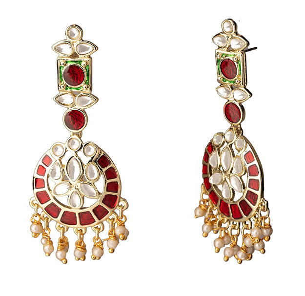 Estele Gold Plated Flexible Kundan Necklace Set with Enamel for Women