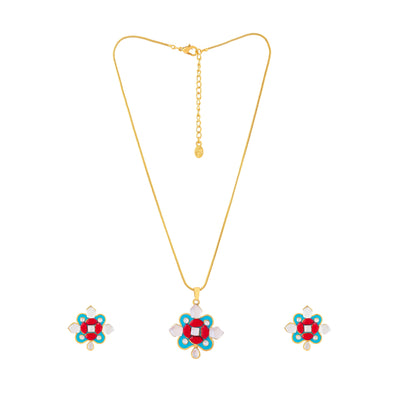 Estele Gold Plated Floret Designer Necklace Set with Kundan for Women
