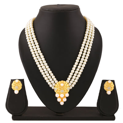 Estele Gold Plated Scintillating Necklace Set with Pearl for Women