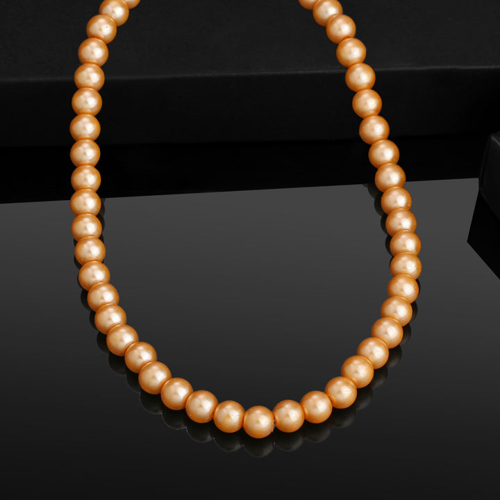 Estele Gold Plated Sparkling Single Line Pearl Necklace for Women