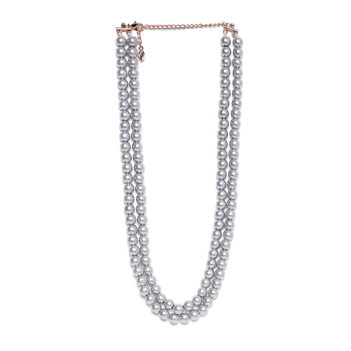 Estele Gold Plated Sparkling Grey Double Line Pearl Necklace for Women