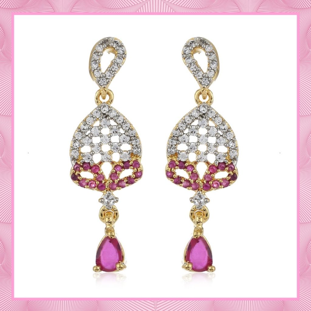 Pink & White Ad Stone Drop Earrings
