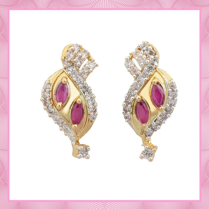 Estele 24 Kt Gold Plated American Diamond Marquise Ruby traditional Stud Earrings for women