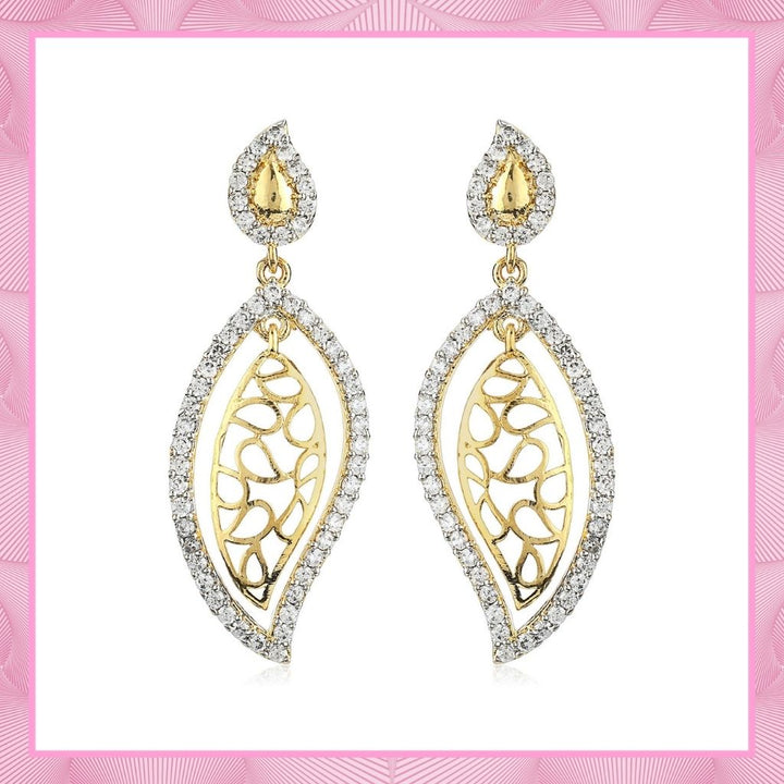 Leaf Shaped Drop Earrings With Ad Stones