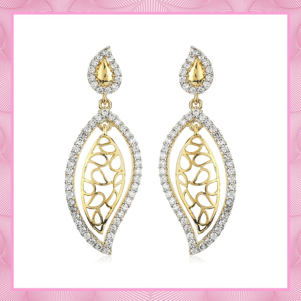 Leaf Shaped Drop Earrings With Ad Stones