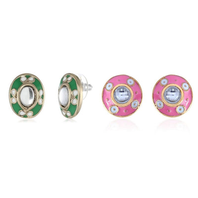Estele Valentines Day Special Earrings For Gift Stud Earrings For Girls & Women(GREEN & PINK)
