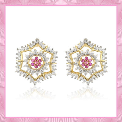 White And Pink Ad Stone Stud Earrings for Women