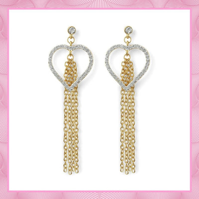 Estele Gold & Rhodium Plated Heart Tassel Earrings for Women