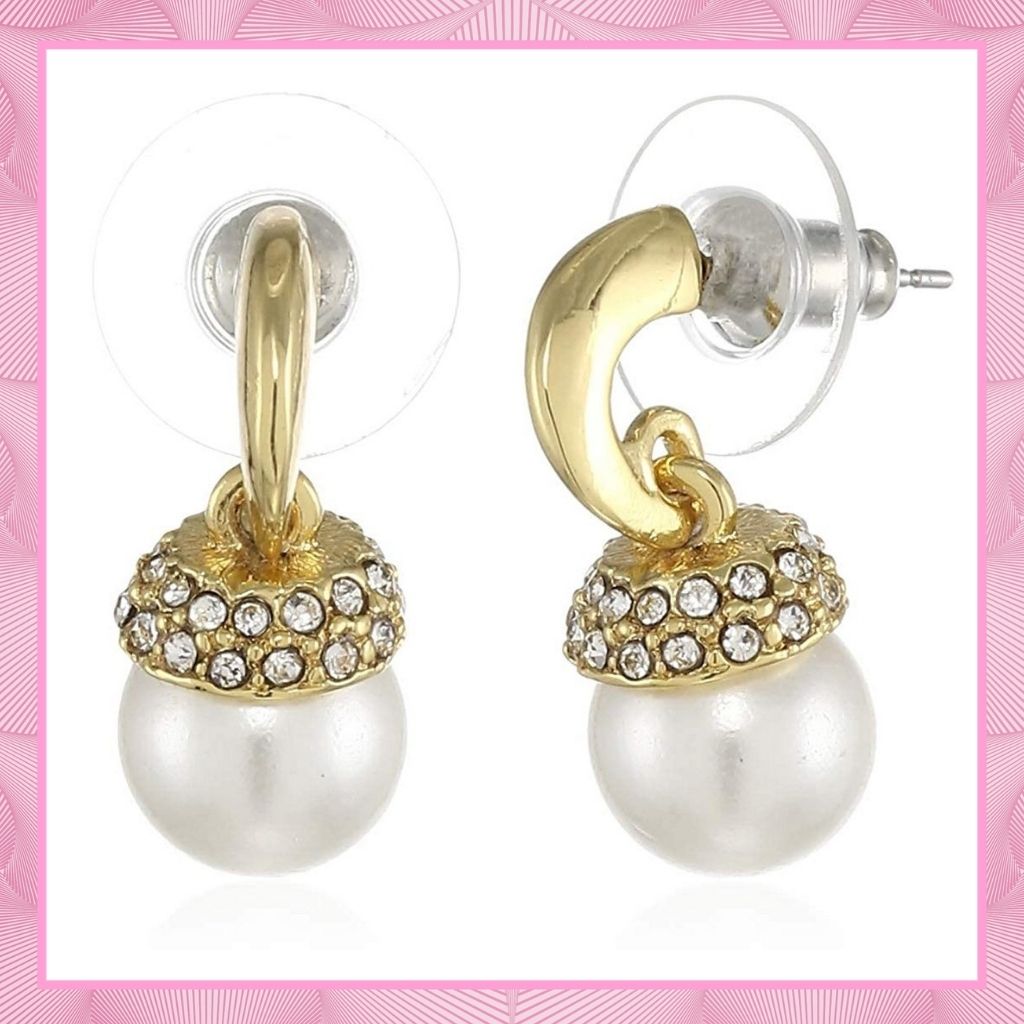Estele Gold Plated Hanging Pearl  Drop Earrings for women