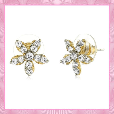 Estele Gold and Silver Plated American Diamond Flower Bunch Stud Earrings for women