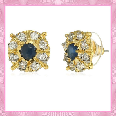 Estele Gold Plated Blue American Diamond Round Shaped Earrings for Women