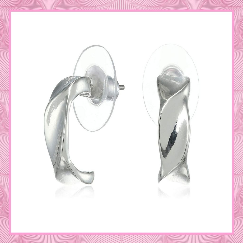 Estele 24 kT Rhodium Plated Simple concave Hoop Earrings for women