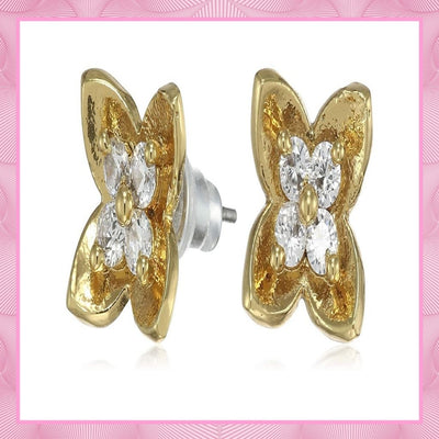 Estele Gold Plated American Diamond Bedstraw Stud Earrings for women