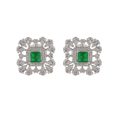 Estele - Emerald Diamond and Emerald Beads Choker Square Necklace Set (one piece)