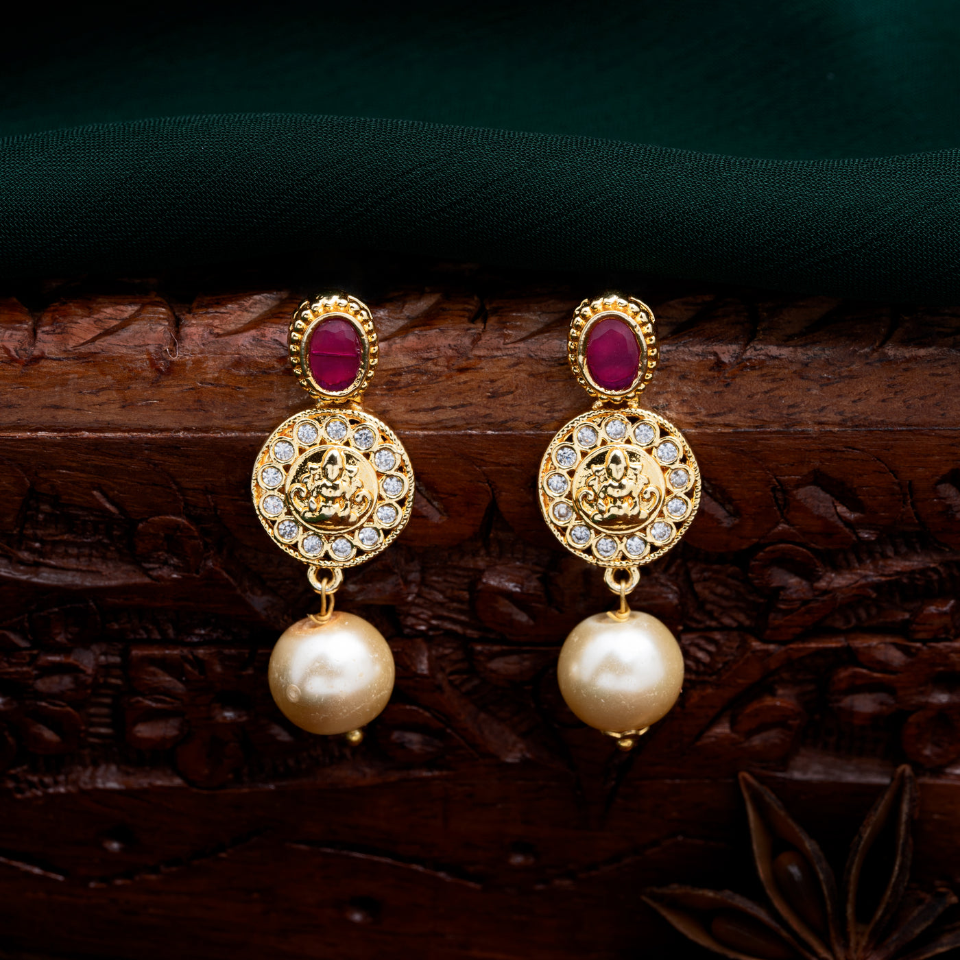 Estele Gold Plated CZ Fascinating Earrings with Pearl for Women