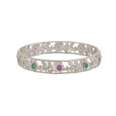 Estele Rhodium Plated CZ Flower Designer Bangles for Women