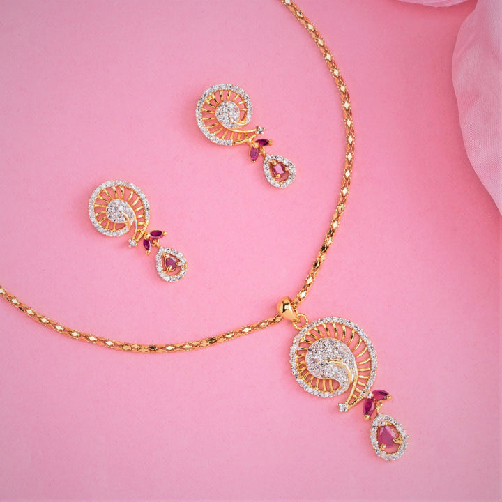 Estele - 24 KT gold plated Pendant Set with Austrian Crystals and Ruby stones for Women