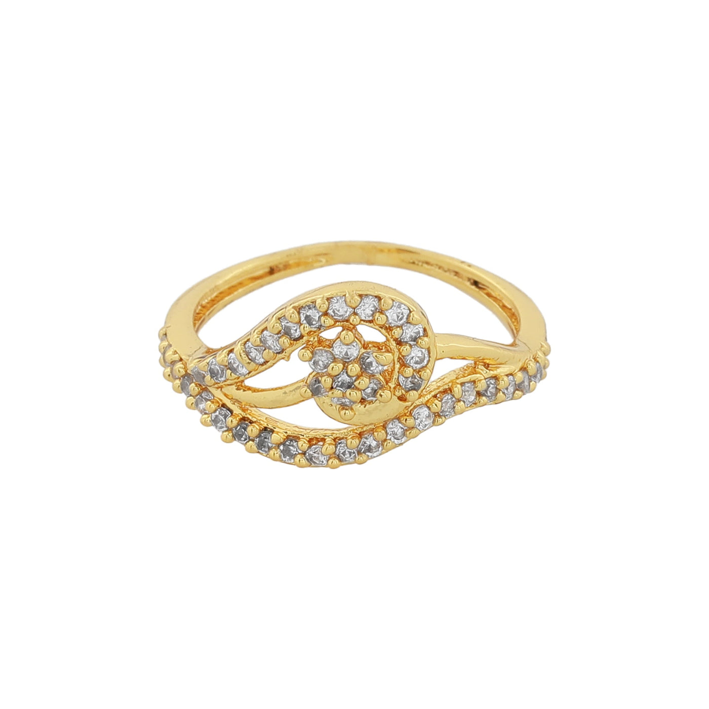 Estele Gold Plated CZ Flower Designer Ring for Women