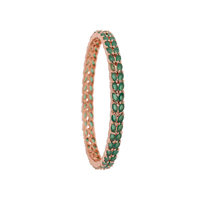 Estele Rose Gold Plated CZ Leaf Designer Bangles with Green Crystals for Women