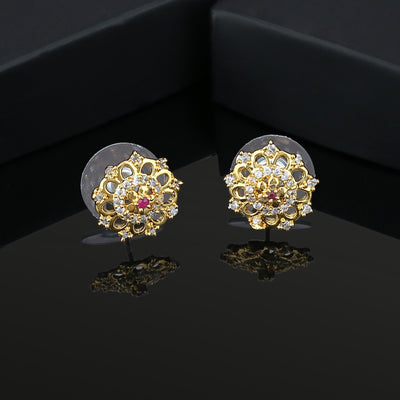 Estele Gold Plated American Diamond Flower Bunch Stud Earrings for women