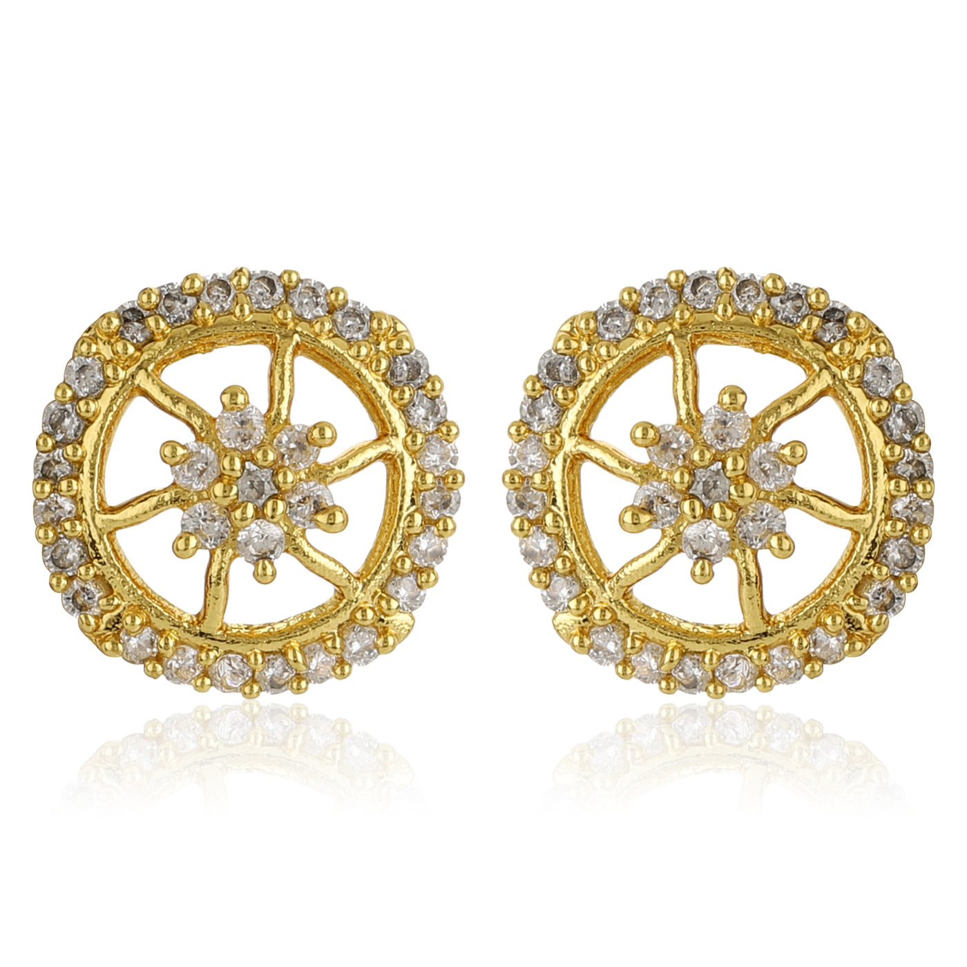 Gold Plated AD Stone Round Stud Earrings