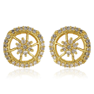 Gold Plated AD Stone Round Stud Earrings