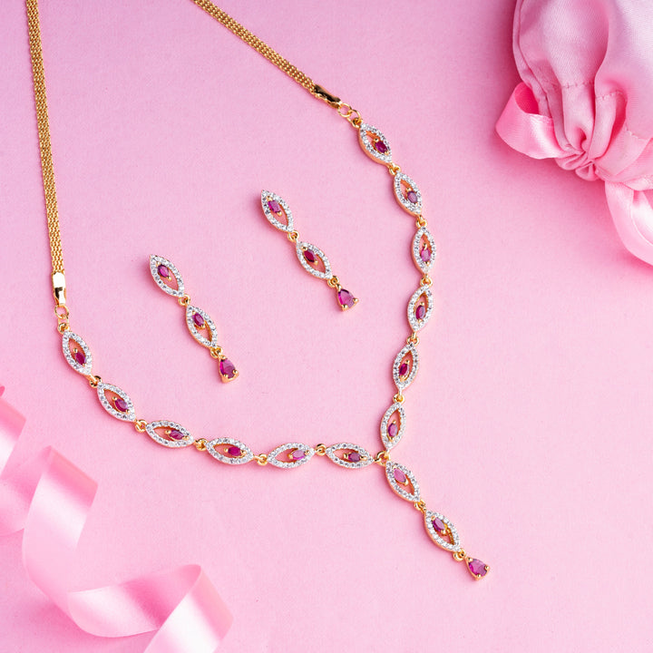Estele - 24 CT gold plated Pretty Necklace Set for Women with Austrian Crystals and Ruby stones