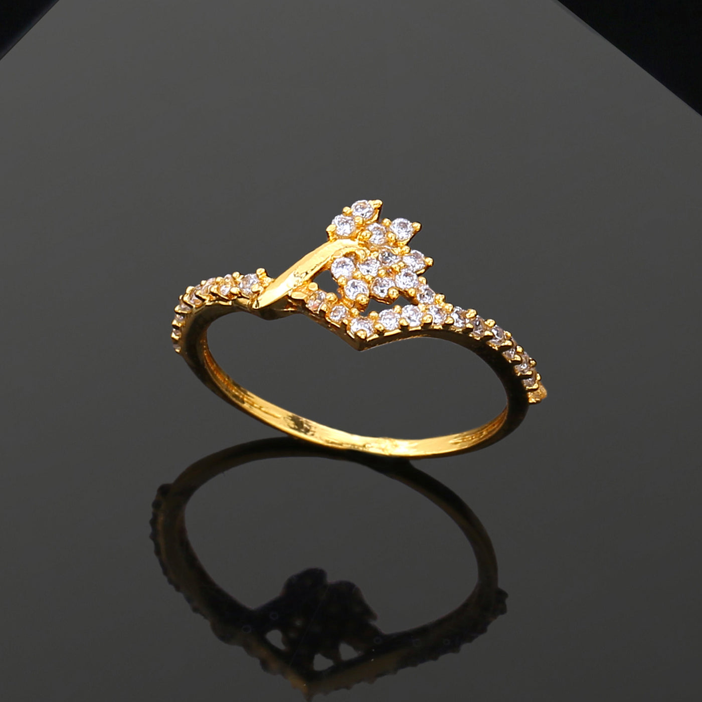 Estele Gold Plated CZ Striking Finger Ring for Women