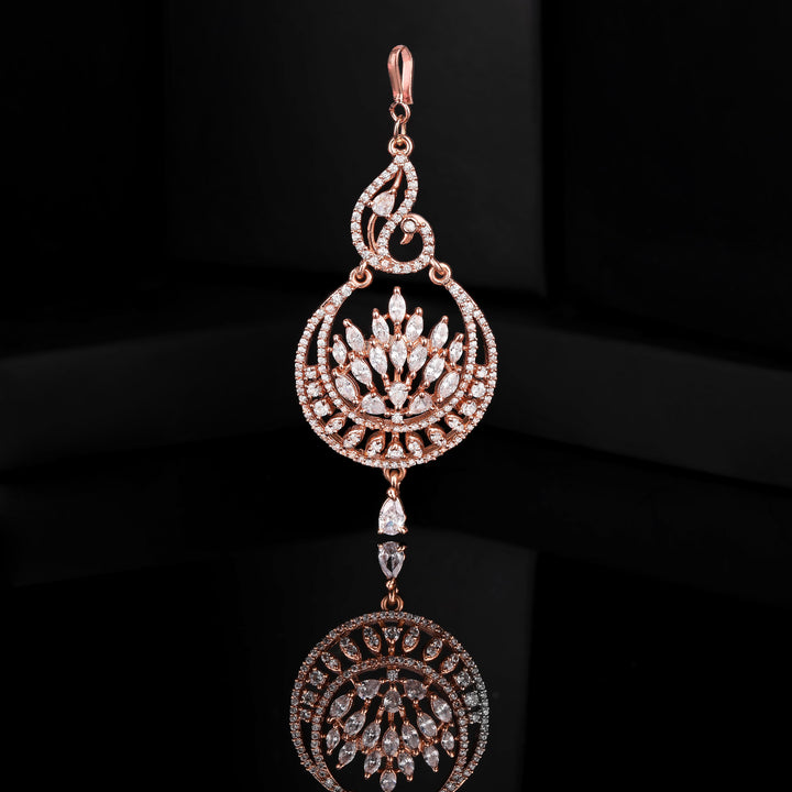 Estele Rose Gold Plated CZ Peacock Designer Maang Tikka for Women