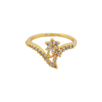 Estele Gold Plated CZ Flower Designer Ring for Women