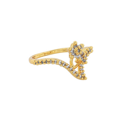 Estele Gold Plated CZ Flower Designer Ring for Women