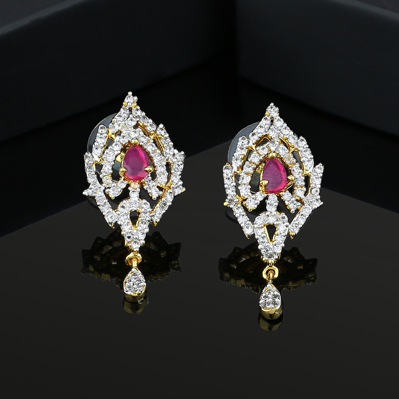 Pink & White Ad Stone Earrings For Womens