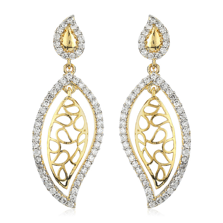 Leaf Shaped Drop Earrings With Ad Stones