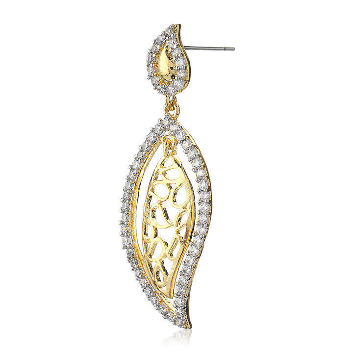 Leaf Shaped Drop Earrings With Ad Stones