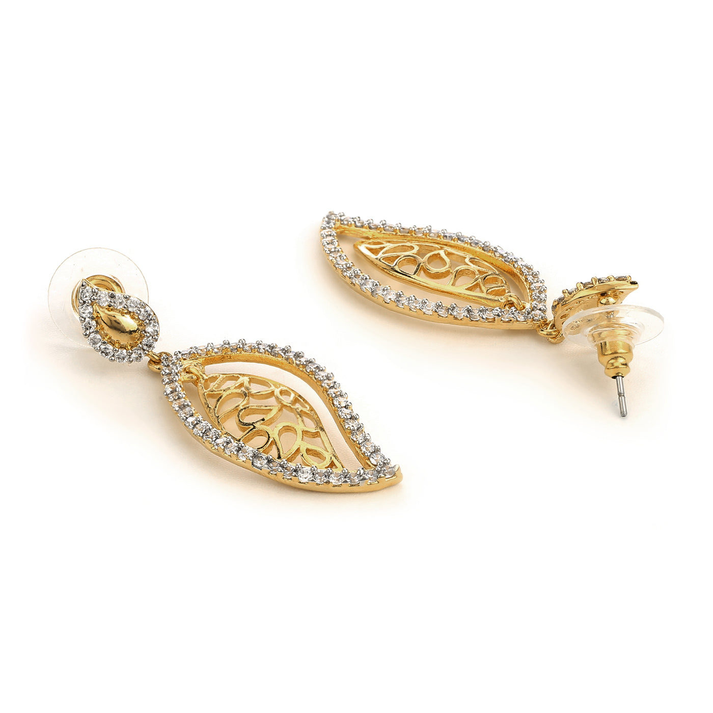 Leaf Shaped Drop Earrings With Ad Stones
