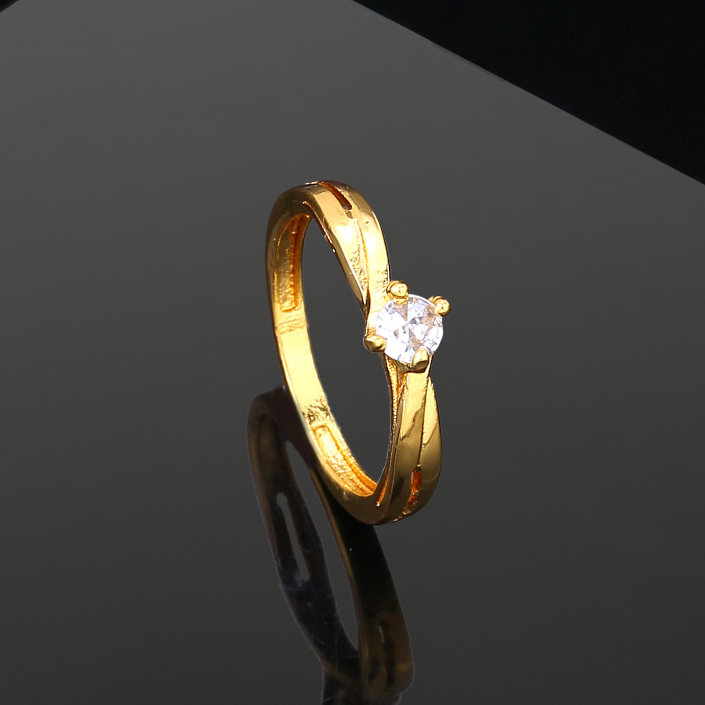 Estele Gold Plated CZ Solitaire Ring for Women