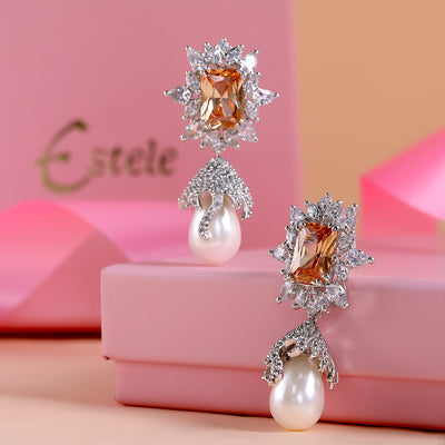 Chandelier Stones & Floral Drop Cubic Zirconia Crystal Earrings