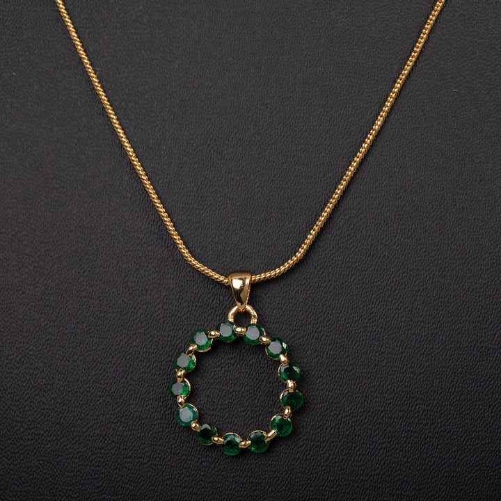Estele Gold Plated Trendy Candy Pendant with Green Crystals for Women
