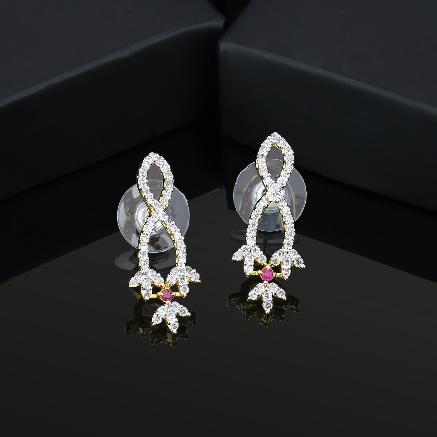 Estele 24 Kt Gold Plated American Diamond Elegant infinity Stud Earrings for women