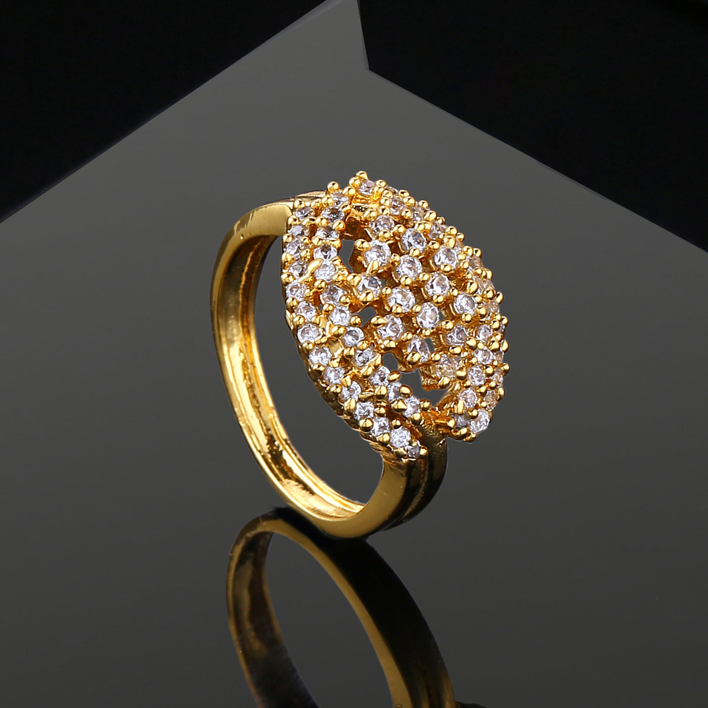 Estele Gold Plated CZ Sparkling Finger Ring for Women