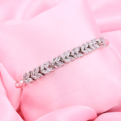 Estele Rhodium Plated CZ Leaf Designer Bracelet for Women