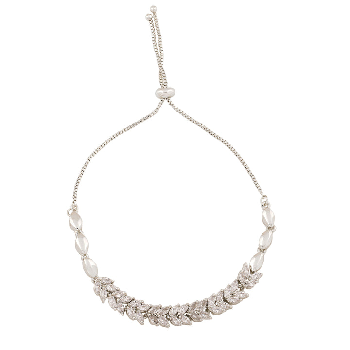 Estele Rhodium Plated CZ Leaf Designer Bracelet for Women