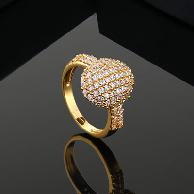 Estele Gold Plated CZ Round Crystal Studded Ring for Women