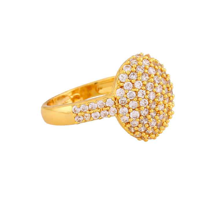 Estele Gold Plated CZ Round Crystal Studded Ring for Women