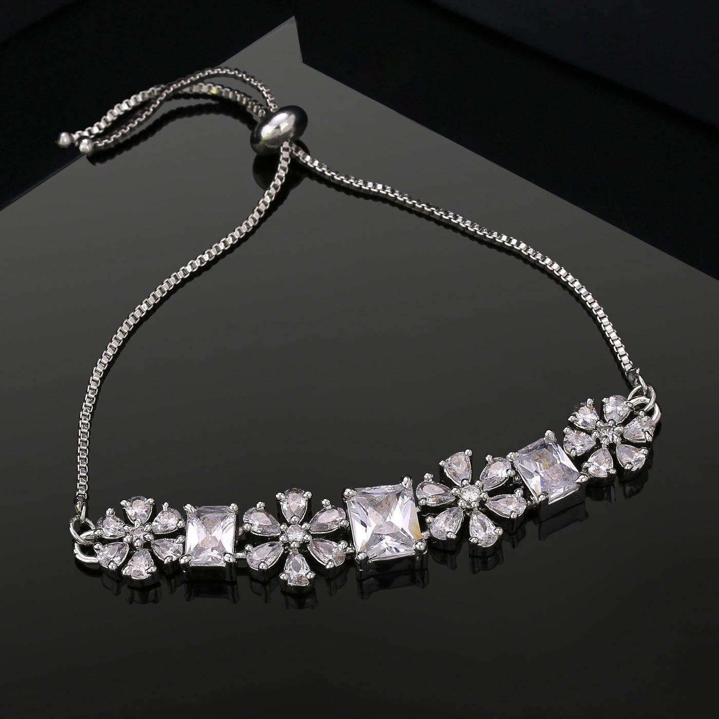 Estele Rhodium Plated CZ Fascinating Designer Bracelet for Women